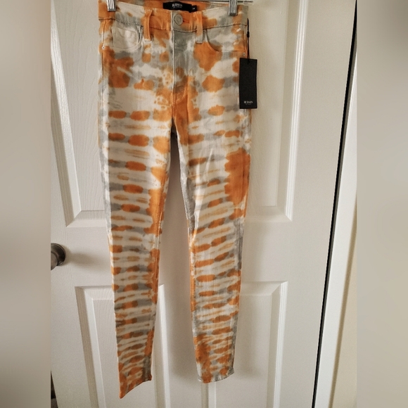 NEW Hudson Gray Orange Tye Dye Skinny Stretch Denim Jeans Women's Size 26 XSmall - Picture 1 of 7